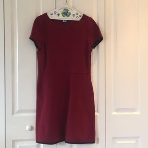 J crew, red dress, black trim at sleeves & hem.